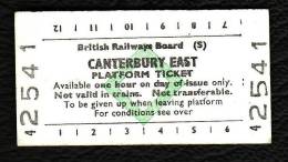 Railway Platform Ticket CANTERBURY EAST BRB(S) Green Diamond Edmondson - Europa