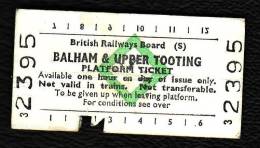 Railway Platform Ticket BALHAM & UPPER TOOTING BRB(S) Green Diamond Edmondson - Europe