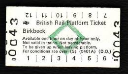 Railway Platform Ticket BIRKBECK BRB(S) Green Diamond Edmondson - Europe