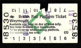 Railway Platform Ticket WEYMOUTH BRB(S) Green Diamond Edmondson - Europe