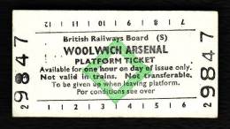 Railway Platform Ticket WOOLWICH ARSENAL BRB(S) Green Diamond Edmondson - Europa