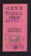 Railway NCR21 Ticket PURLEY Kingswood & Burgh Heath BR(S) Cheap Off Peak Return - Europe