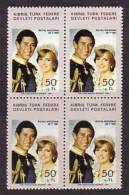 1981 NORTH CYPRUS THE WEDDING OF PRINCE CHARLES AND LADY DIANA BLOCK OF 4 MNH ** - Neufs