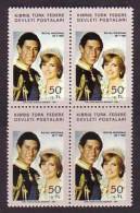 1981 NORTH CYPRUS THE WEDDING OF PRINCE CHARLES AND LADY DIANA BLOCK OF 4 MNH ** - Ungebraucht