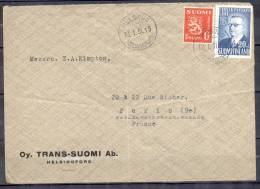 FINLANDE    Lettre  Cachet  HELSINKI  Helsingfors   Le 13 1 1951   Avec 2 Timbres - Briefe U. Dokumente