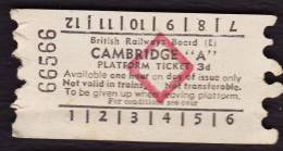 Railway Platform Ticket CAMBRIDGE "A" BRB(E) Red Diamond AA - Europe