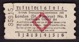 Railway Platform Ticket LONDON (ST PANCRAS) No.1 BTC(M) Red Diamond AA - Europa
