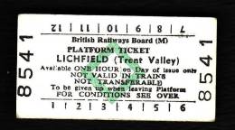 Railway Platform Ticket LICHFIELD (TRENT VALLEY) BRB(M) Green Diamond Edmondson - Europa