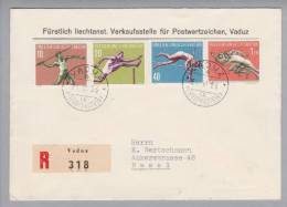 Liechtenstein 1956-06-21 R-Satz-ET-Brief Leichtathletik Zu#286-289 - Storia Postale