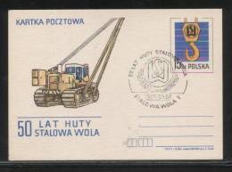 POLAND 1987 50TH ANNIV OF HUTA STALOWA WOLA STEEL MILL COMM CANCEL ON COMM PC FDI CRANE TRUCK EARTH MOVING EQUIPMENT - Trucks