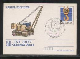 POLAND 1987 50TH ANNIV OF HUTA STALOWA WOLA STEEL MILL COMM CANCEL ON COMM PC FDI CRANE TRUCK EARTH MOVING EQUIPMENT - Storia Postale