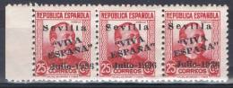 Tira De 3, 25 Cts Zorrilla, Sobrecarga Patriotica SEVILLA, Num 24 º - Emisiones Nacionalistas