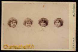 VERS 1880  - PHOTO MONTAGE SURREALISME - 4 X MEME ENFANT AVEC DIFFERENT EXPRESSION DE VISAGE - SUPERBE !! - Alte (vor 1900)