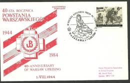 COMMEMORATIVE POSTCARD 40th. ANNIVERSARY OF WARSAW  UPRISING  1944--1984 - Government In Exile In London