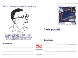 NORBERT WIENER CYBERNETICS,POSTCARD STATIONARY UNUSED,DELUX EDITION TIRAJ ONLY 5000, 2001,ROMANIA - Computers