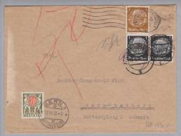 Schweiz Nachgebühr Porto 50Rp. Bern1 1935-07-22 Auf Brief Von Freiburg 3+1+1 Pf. - Portomarken