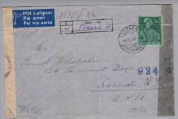 Schweiz 1944-08-08 Luftpost Doppel-Zensurbrief Nach USA Rochester 1Fr. Grün - Lettres & Documents