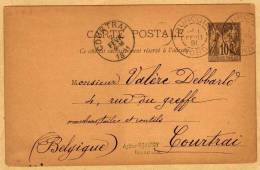 Carte Entier Postal Tourcoing Nord à Courtrai Belgique - Sonstige & Ohne Zuordnung