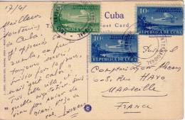 CUBA - CARTE POSTALE PAR AVION AVEC BEL AFFRANCHISSEMENTEN POSTE AERIENNE. - Cartas & Documentos