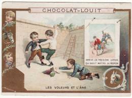 CHROMO Chocolat Louit Les Voleurs Et L'âne Fable De La Fontaine Enfants Bagarre Emargée Sur 2 Côtés - Louit