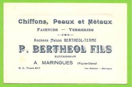 63 - MARINGUES - Carte Commerciale BERTHEOL Fils - Chiffons, Peaux Et Métaux - Faïences - Verreries - Maringues