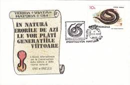 SNAKES, SERPENTS, SPECIAL COVER, OBLIT CONC, 1993, ROMANIA - Serpents