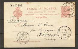 Espagne : Entier 10 C. - Madrid P/la France - 1908 - (t450) - 1850-1931