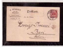 DE365   -   GERMANIA STORIA POSTALE  -   POSTKARTE    DUESSELDORF/BARI     7.11.1894 - Storia Postale