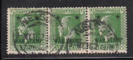 New Zealand Used Scott #MR1 Strip Of 3 1/2p George V War Stamp Uneven Spacing - 12mm Between 1st Pair; 13mm Between 2nd - Dienstzegels