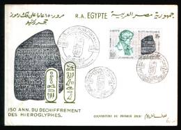 EGYPT / 1972 / AIRMAIL / 150TH ANNIV. OF CHAMPOLLION'S TRANSLATION OF EGYPTIAN HIEROGLYPHICS / FRANCE / ROSETTA STONE - Storia Postale