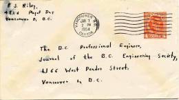 Enveloppe Entier Postal - De VANCOUVER B.C -de 1954 CANADA - 1903-1954 De Koningen