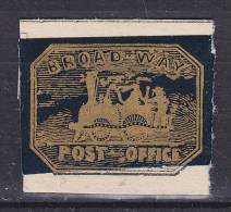 United States 1849 Scott 26L1 Local Stamp BROADWAY Post Office Attached To Clip, MNG (*) Cote 1000 $ - Poste Locali