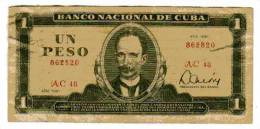 BILLET CUBA - P.102 - 1 PESO - 1981 - PORTRAIT DE J. MARTI - ENTREE DE FIDEL CASTRO ET LES REBELLES A LA HAVANE 1959 - Kuba