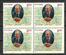 INDIA, 1994, J R D Tata, , Industrialist, And Pioneer Of Civil Aviation In India, Block Of 4, MNH, (**) - Ungebraucht