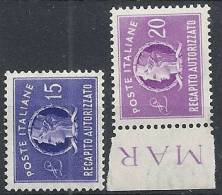 1949-52 ITALIA RECAPITO AUTORIZZATO RUOTA MNH ** - RR11471 - Posta Espressa/pneumatica