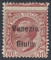 1918-19 VENEZIA GIULIA EFFIGIE 10 CENT VARIETà MH * - RR11479-2 - Venezia Giulia