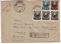 Romania R Letter 1950 Bucharest To Aarau,Switzerland, Coat Of Arms - Lettres & Documents