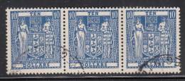 New Zealand Used Scott #AR105 Horizontal Strip Of 3 $10 Coat Of Arms - Post-fiscaal