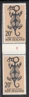 New Zealand MH Scott #396 20c Maori Rock Drawing Vertical Pair Counter Coil '5' In Red - Ongebruikt