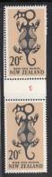 New Zealand MH Scott #396 20c Maori Rock Drawing Vertical Pair Counter Coil '5' In Red - Neufs