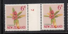 New Zealand MH Scott #389 6c Koromiko Horizontal Pair Counter Coil ´7´ In Red - Ungebraucht