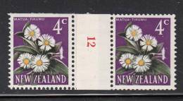 New Zealand MH Scott #387 4c Matua-Tikumu Horizontal Pair Counter Coil ´12´ In Red - Ongebruikt
