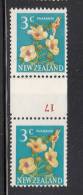 New Zealand MH Scott #386 3c Puarangi Vertical Pair Counter Coil ´17´ In Red - Unused Stamps