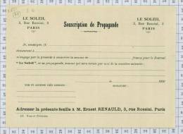Souscription Au Journal LE SOLEIL Rue Rossini à Pars Dpt 75 - Druck & Papierwaren