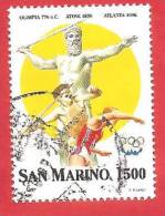 SAN MARINO  - USATO - 1996 - Centenario Dei Giochi Olimpici Moderni - Lancio Del Giavellotto - £ 1500 - S. 1486 - Usati