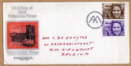 Enveloppe Wedding Of Princess Anne Westminster Abbey London To Nieuwpoort Belgium - Covers & Documents