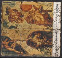 Se-Tenent India Used 1975 Michelangelo Italy Painter & Sculpture, Famous People, Creation Of Planets, Vatican Cei - Used Stamps