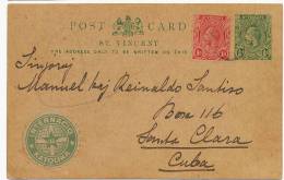 St Vincent Postal Stationery + Stamp, To Cuba 1922 Esperanto Internacio Katolika - Saint-Vincent-et-les Grenadines