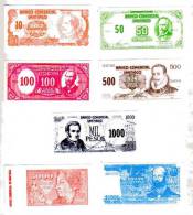 BILLET FACTICE DE JEU - CHILI - LOT DE 7 BILLETS - 10,50,100,500,1000,5000 Et 10000 PESOS - UNIFACE - PETIT FORMAT - Chile