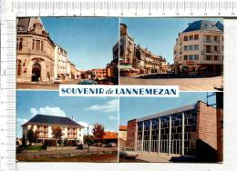 LANNEMEZAN - Souvenir - 4 Vues :  Place Thiers -   Rue Alsace Lorraine - Hôtel Des Pyrénées - Salle Des Fêtes - Lannemezan